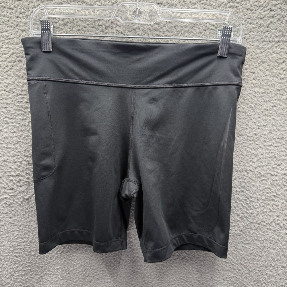 Nike Biker Shorts Women's Size S/M Black Big Swoosh Logo Athletic Biker Shorts